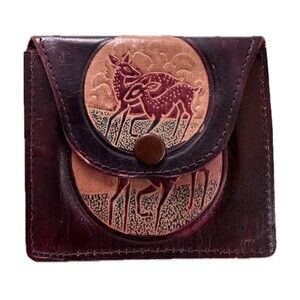 Mini Genuine Leather Embossed Animal Birds Coin Purse Snap Button Closure Wallet